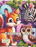 coloring book kids : 49 Coloring Illustrations of adorable animals. Each animal is labeled with its name 