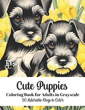 Cute Puppies Coloring Book for Adults in Grayscale