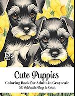 Cute Puppies Coloring Book for Adults in Grayscale