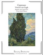 Cypresses Cross Stitch Pattern - Vincent van Gogh: Regular and Large Print Cross Stitch Chart 