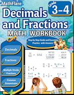 Decimals and Fractions Math Workbook 3rd and 4th Grade