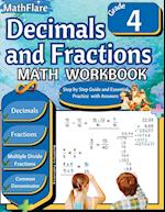 Decimals and Fractions Math Workbook 4th Grade