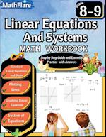 Linear Equations and Systems Workbook 8th and 9th Grade