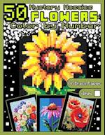 Mystery Mosaics Color by Number: 50 Flowers: Pixel Art Coloring Book with Dazzling Hidden Flowers, Color Quest on Black Paper, Extreme Challenges for 