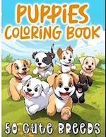 Cute Puppies Coloring Book for Kids Ages 4-8: 50 Adorable Dog Breeds to Color for Boys & Girls 