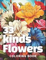 33 kinds flowers coloring book