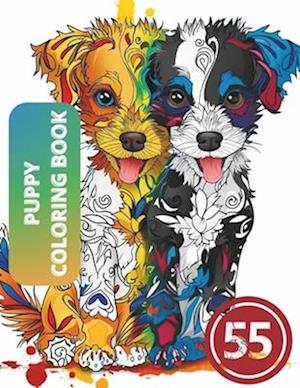 55 Adorable Cartoon Puppy Coloring Book