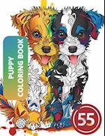 55 Adorable Cartoon Puppy Coloring Book