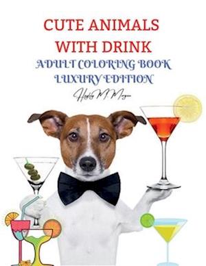 Cute Animals with Drink Adult Coloring Book Luxury Edition