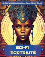 Sci-Fi Portraits: Black Women Grayscale Coloring Book 